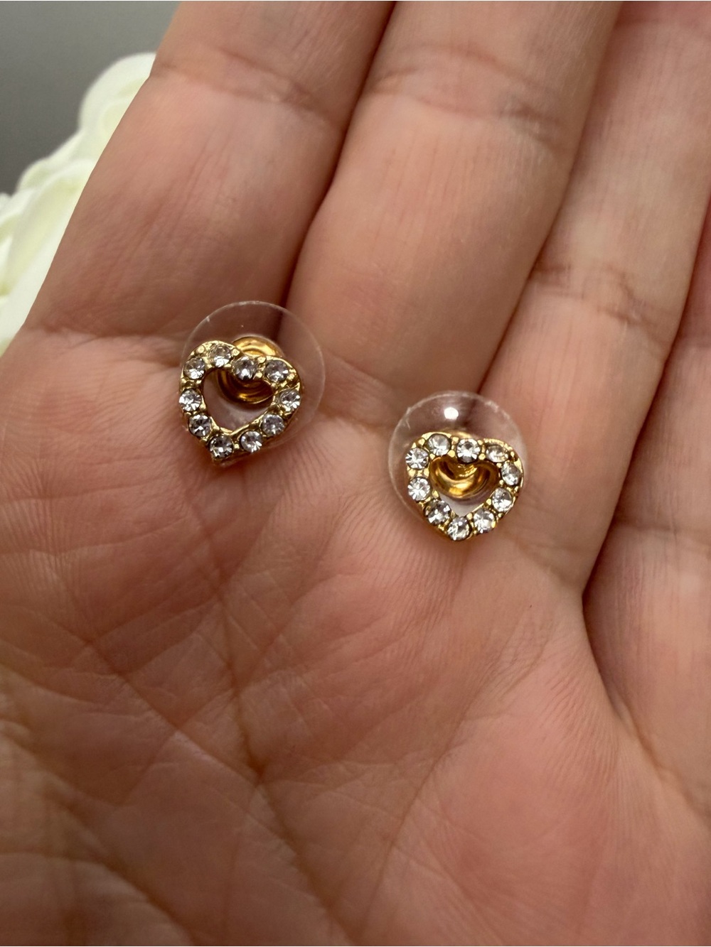 Gold Heart Crystal Stud Earrings